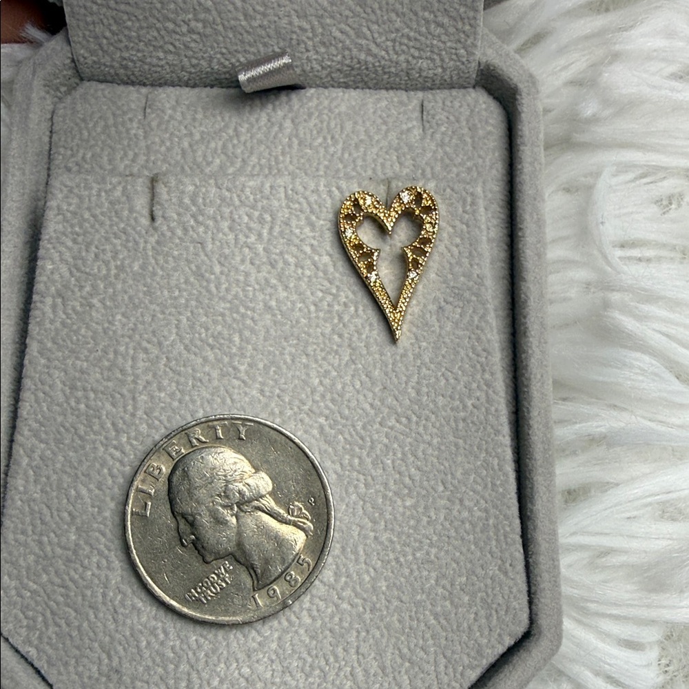 14k Gold Tone Heart Filigree Drop Single Earring - Women's Jewelry - Picture 2 of 3